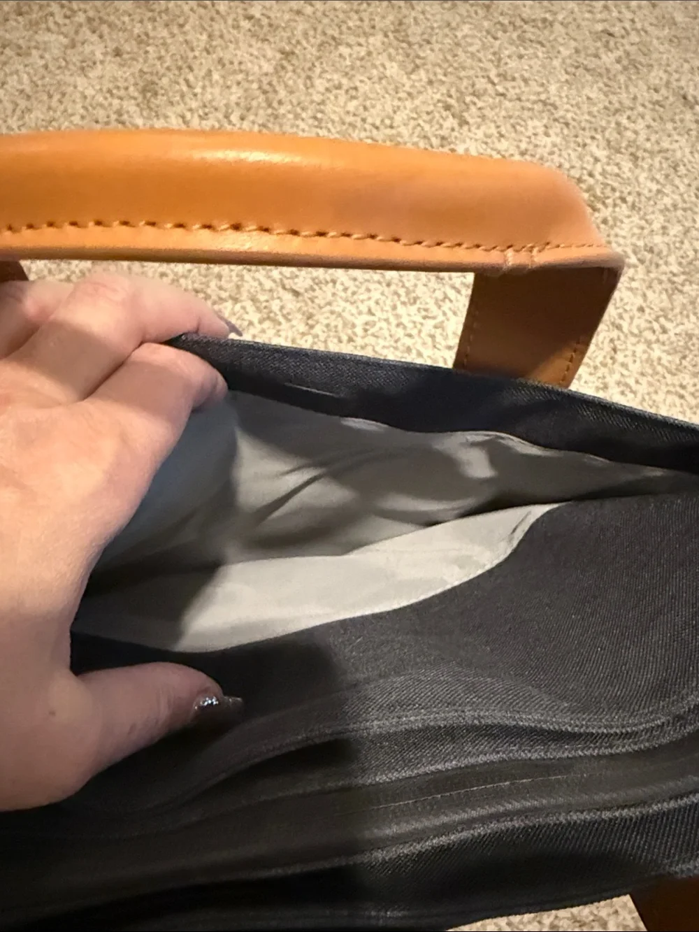 Gray and Tan Tote Bag with Leather Handles